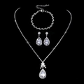 Elegant silver jewelry set with teardrop zircon pendant necklace, bracelet and earrings - 水滴水钻项链耳环手链三件套