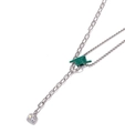 Detail of silver necklace with green knotted thread and square zircon pendant - Green