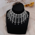 Gros plan d'un collier ras de cou à franges en strass sur un buste de cou noir - Style Strass Blanc