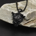 Retro punk black hyena pendant necklace with wolf head design on natural stone - Black Color Pendant (HT-3733) / Pendant Only (Without Chain)