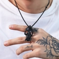Gothic punk black animal skull pendant necklace on a model with tattoos and white tee - Pendant Only (Without Chain) (Black Color)