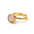 Detail of 18k gold plated ring featuring a bezel-set round pink zircon with mirror finish - Gold Opal Pink Zirconia
