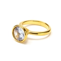 Detailed macro view of 18k gold plated ring with round cut cubic zirconia bezel setting - Size 6 / Gold White Zirconia