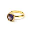 Detail of 18k gold plated stainless steel ring featuring a round purple zircon stone - Size 6 / Gold Purple Zirconia
