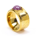 Irregular tin foil texture gold ring featuring a purple ceramic center stone on white backdrop - US 6 / Gold Purple