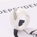 Macro side view of thick white ceramic dome ring with sparkling double-row rhinestones - US 6 / White With White Rhinestone