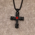 Collar colgante de cruz corona gótica con gema roja en acero inoxidable negro - Solo colgante / Black Tone Red Rhinestone (Pendant Only Without Chain)