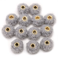 Light gray fluffy faux mink fur beads with gold metal eyelets for DIY jewelry making - Faux Teddy Fur Style / 5 Pieces / Gray