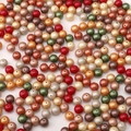 Polished multi-color mixed glass beads in pearl finish for DIY jewelry crafting projects - Center Hole Sugar Bean Round Style / 10g Pack (6mm) / Maillard Light Tones