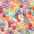 Colorful acrylic beads set with star, heart, and moon patterns for DIY jewelry making - Flat Round Beads / 7x4mm Hole Approx 1mm 100 Pcs/Pack / Translucent Multicolor Base With White Pattern