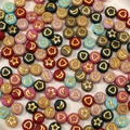 Flat round acrylic beads with golden star moon heart patterns for DIY jewelry making - Flat Round Beads / 7x4mm Aperture approx 1mm 50 Pcs/Pack / Multicolor Base With Gold Pattern