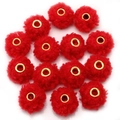 Fuzzy red pompon beads with gold eyelet for DIY jewelry and phone chain making - Faux Teddy Fur Style / 5 Pieces / Red
