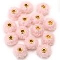 Pink faux mink fur pompom beads with golden metal eyelet for DIY jewelry making - Faux Teddy Fur Style / 5 Pieces / Pink