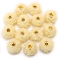 Creamy yellow faux mink fur beads with golden metal center hole for DIY jewelry making - Faux Teddy Fur Style / 5 Pieces / Yellow
