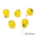Perles de poire en verre jaune 12x14mm avec feuille verte pour création de bijoux - Poire Jaune Transparente Avec Feuille
