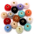 Perline di peluche colorate con foro centrale in metallo per creazione di gioielli - Stile Pelliccia Teddy / Confezione da 10 / Colori Misti Casuali