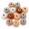 Plush faux fur beads with golden metal eyelets in brown, beige, and grey for DIY jewelry - Faux Teddy Fur Style / 10 Pieces Pack / Maillard Color Palette