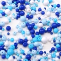 Mix aus blauen und weißen runden Acrylperlen in verschiedenen Größen für DIY-Schmuck - 4-10mm (ca. 300-400 Stück/25g Packung) / Blaue Serie Mix