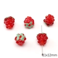 Perle de verre baie rouge faite main pour bracelets DIY avec feuille verte 11x12mm - Raisin Rouge