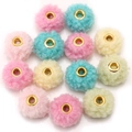 Colorful plush faux rabbit fur beads with gold eyelets for DIY phone strap making - Faux Teddy Fur Style / 10 Pieces Pack / Spring Color Series