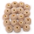 Faux mink fur pompom beads in light brown with golden metal loops for DIY jewelry - Faux Rabbit Fur Style / 5 Pieces / Camel