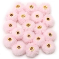 Pink faux rabbit fur pom pom beads with gold metal eyelets for DIY jewelry making - Faux Rabbit Fur Style / 5 Pieces / Light Pink