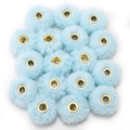 Light blue faux mink fur pompom beads with golden metal ring for DIY jewelry making - Faux Rabbit Fur Style / 5 Pieces / Light Blue