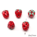 Lot de 5 perles fraises en verre faites main pour bijoux DIY, dimensions 16x17 mm - Grande Fraise Rouge