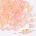 7mm square glass sugar beads with pink yellow gradient for DIY jewelry making - Approx 7mm (Hole Approx 1mm) 30 Pcs/Pack / Yellow-Pink