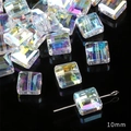 10mm iridescent AB color faceted square glass crystal beads for DIY jewelry making - 10x10mm / Flat Square / 5 Pcs/Pack / White AB Color