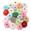 Perle pompon colorate in finta pelliccia con occhielli dorati per creazione di gioielli - Stile Pelliccia di Coniglio Sintetica / Confezione da 10 / Colori Misti Casuali
