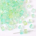 7mm iridescent cube glass beads in soft gradient lime green and yellow for DIY jewelry making - Approx 7mm (Hole Approx 1mm) 30 Pcs/Pack / Grass Green