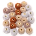 Faux mink fur pom-pom beads with gold metal eyelets in assorted earth-tone colors - Faux Rabbit Fur Style / 10 Pieces Pack / Maillard Color Palette