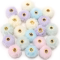 Soft faux mink fur pompoms with gold metal eyelets in assorted macaron colors - Faux Rabbit Fur Style / 10 Pieces Pack / Macaron Series