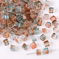 7mm gradient cube glass beads with vertical texture and center drill for DIY jewelry - Approx 7mm (Hole Approx 1mm) 30 Pcs/Pack / Blue and Orange