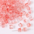 Translucent pink cube glass beads 7mm with vertical texture for DIY jewelry making - Approx 7mm (Hole Approx 1mm) 30 Pcs/Pack / Light Red