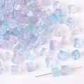7mm blue and pink gradient square glass beads with center hole for DIY jewelry making - Approx 7mm (Hole Approx 1mm) 30 Pcs/Pack / Light Periwinkle