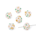 Perles en verre sphériques avec pétales blancs et feuilles vertes pour bijoux DIY - 12mm (1 Pièce) / Blanc Cassé
