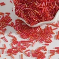 Iridescent reddish-pink 2x7mm glass bugle beads for DIY jewelry and embroidery - 15g/Pack (Approx. 300 Pcs) / Red
