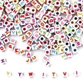 White 5mm acrylic alphabet cube beads with colorful uppercase letters for DIY jewelry - 5x5mm (Approx 200 Pieces/Pack) / White with Multicolor Print