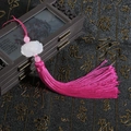 Chinese vintage tassel charm with white lotus carving and rose red silk fringe - Lotus Tassel / Rose Red