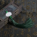 Traditional Chinese tassel charm with white flower petal and deep green silk fringe - Lotus Tassel / Dark Green
