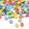 Mixed color glazed ceramic square flower beads for DIY handmade jewelry bracelets - 8mm Square Cube Multicolor (10 Pieces/Pack) (BCD007)