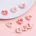 Handmade ceramic heart beads with pink marble pattern for DIY jewelry and necklaces - 12x13mm Hole Approx 2mm (4 Pcs/Pack) / White Red Series