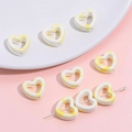 Handmade white ceramic heart beads with yellow ink splatter pattern for DIY jewelry - 12x13mm Hole Approx 2mm (4 Pcs/Pack) / White Yellow Series