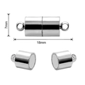 Bright silver cylindrical magnetic clasp for necklaces, size 18mm by 7mm with end rings - Cylindrical Style (FKC023-07)