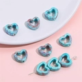 Hollow heart-shaped ceramic beads in blue with purple splash patterns for DIY jewelry - 12x13mm Hole Approx 2mm (4 Pcs/Pack) / Malachite green