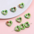 Green heart-shaped ceramic beads with reddish spots for DIY handmade jewelry crafts - 12x13mm Hole Approx 2mm (4 Pcs/Pack) / Grass Green Series