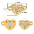 Golden heart magnetic jewelry clasp with rhinestones for DIY bracelets and necklaces - Rhinestone Heart Style (FKC023-30)