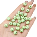 Pale green ceramic pumpkin beads with glazed splash ink texture for DIY jewelry making - 10mm (6pcs) / Grass Green
